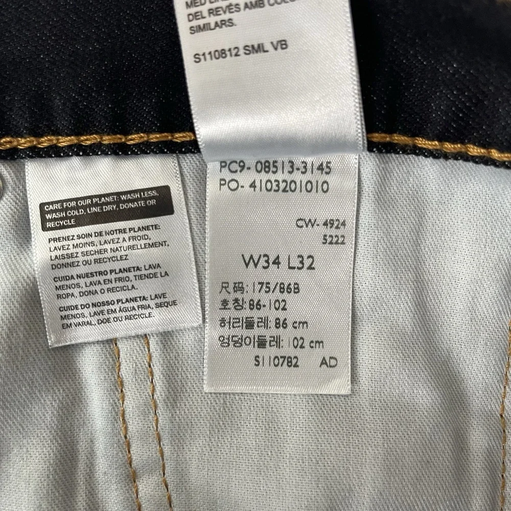 Levis 513 Jeans Mens 34x32 Black Blue Slim Straight Dark Wash Preppy Grunge NEW